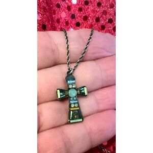 Authentic Vintage AYALA MOSAIC CROSS Women's Silver Necklace 20" length